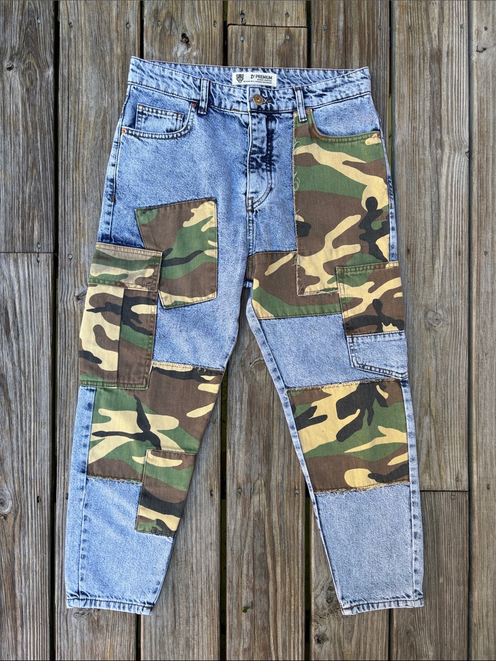 2Y PREMIUM DENIM | Reworked Acid Wash‎ Camo Patchwork Streetstyle Jeans |Size 30